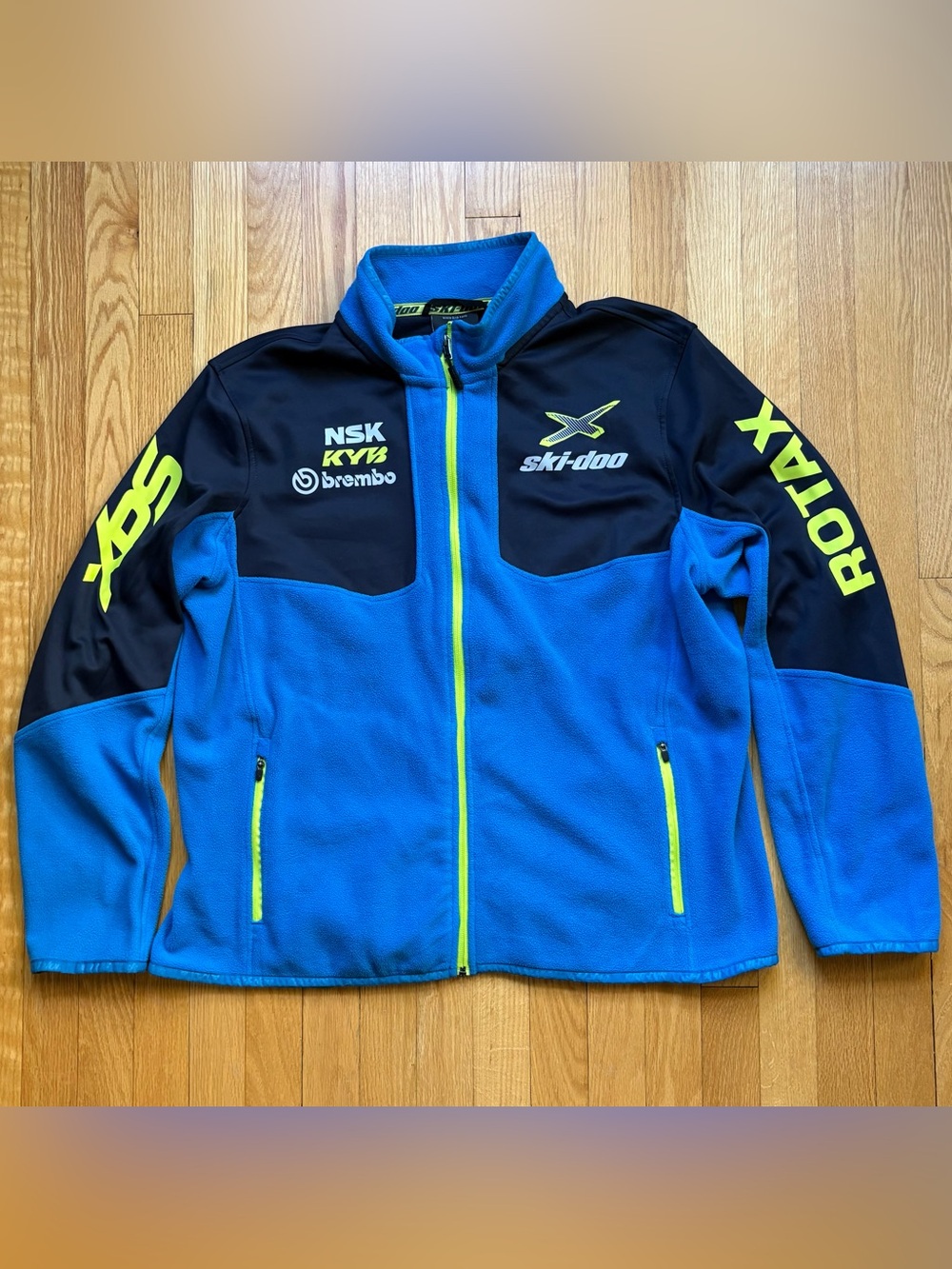 Ski-Doo Men’s Full Zip Fleece Jacket Snowmobile Rotax XPS NSK Brembo XL Blue